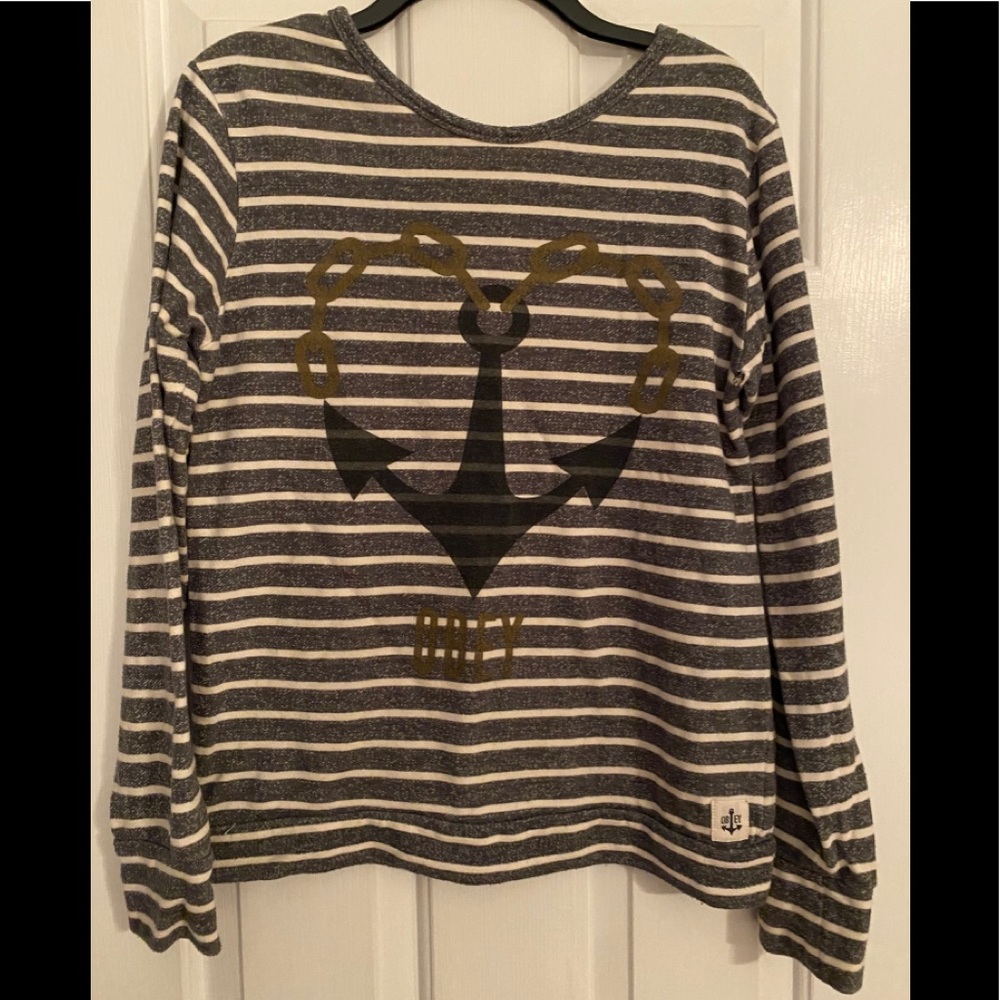 Obey Blue Striped Anchor Pullover Sweatshirt